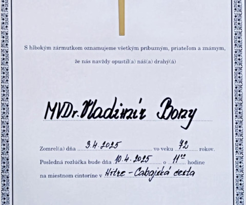 MVDr. Vladimír Bony - smútočné oznámenie 