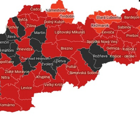 COVID-19: Od 1. marca bude podľa COVID AUTOMATu 20 čiernych okresov